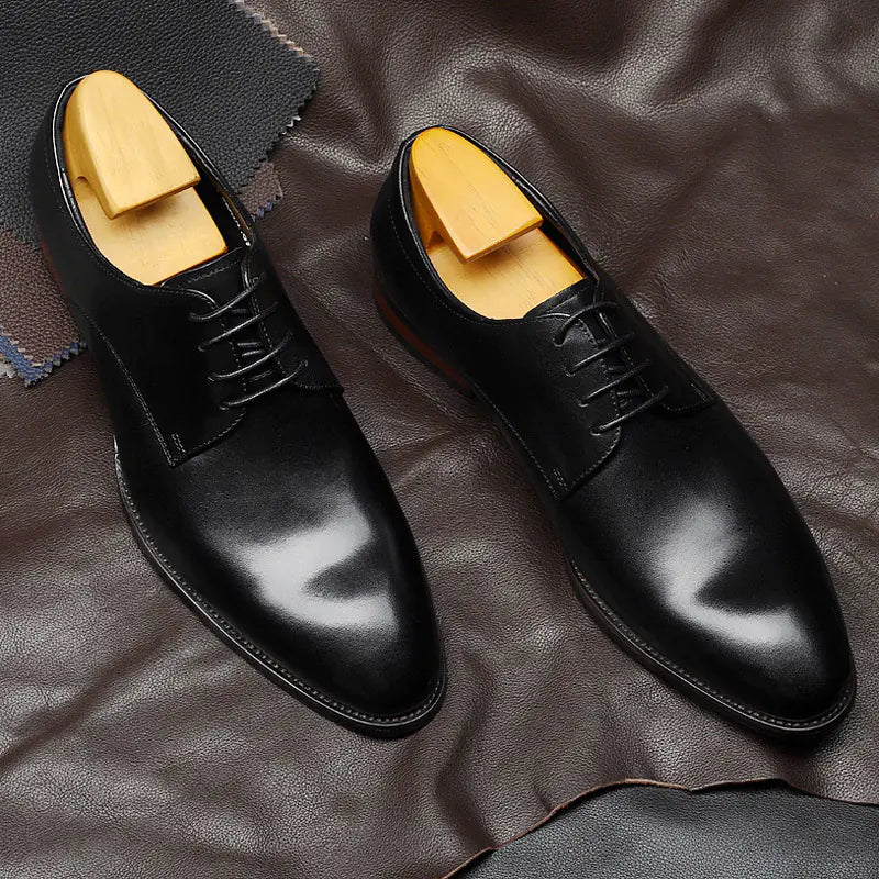 Men's British Leather Pointed Toe Lace-up Shoes