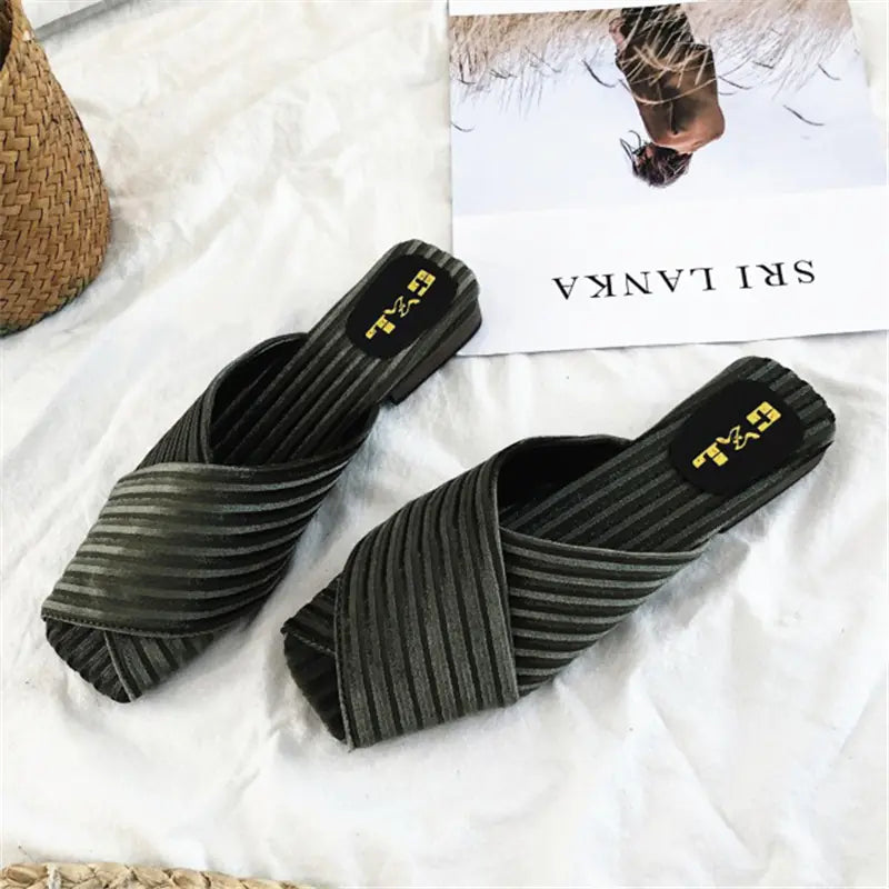 Korean Fashion Summer Low Heel Sandals and Slippers
