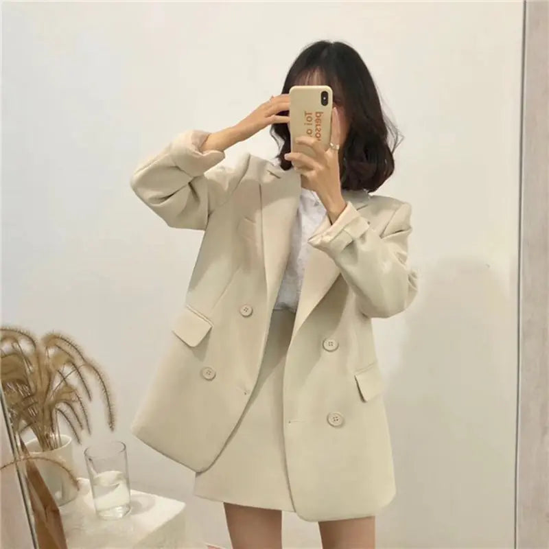 Fashion Beige Suit Set with Skirt for Women