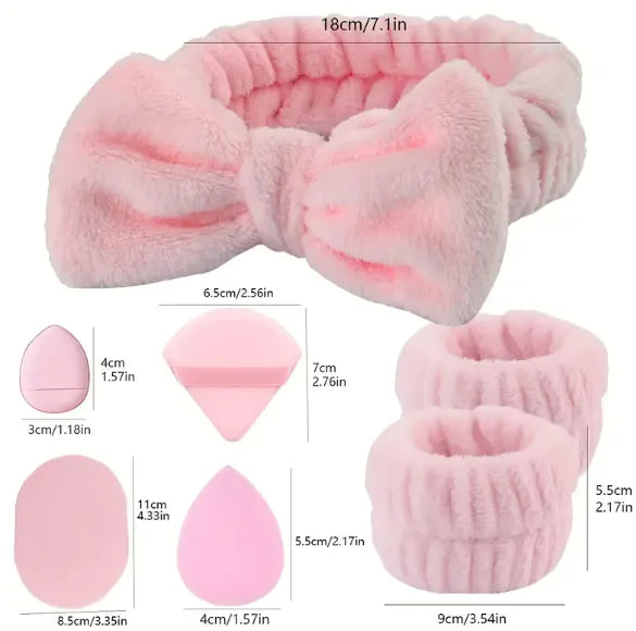 Triangle Thumb Puff Makeup Sponge & Bow Hair Band Set, Assorted Packs