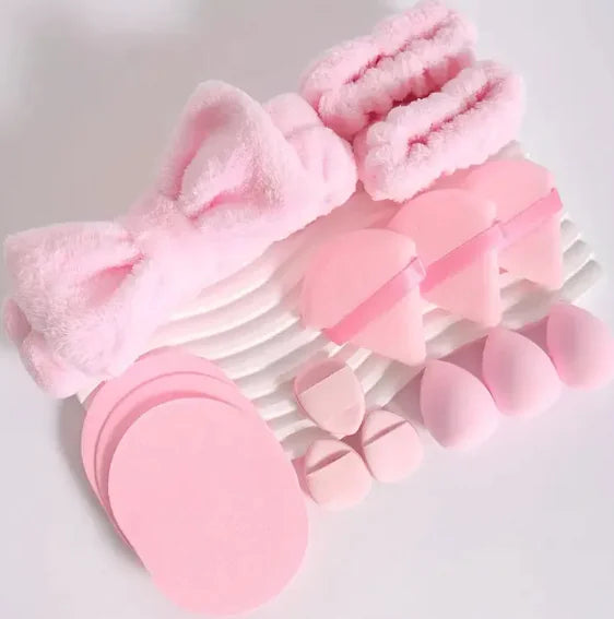 Triangle Thumb Puff Makeup Sponge & Bow Hair Band Set, Assorted Packs