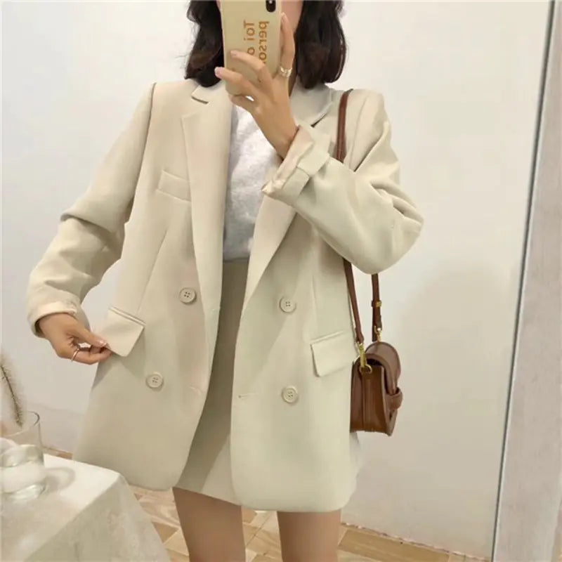 Fashion Beige Suit Set with Skirt for Women