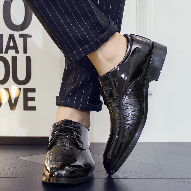 Men's Business Dress Shoes - Patent Leather Lace-Up Casuals