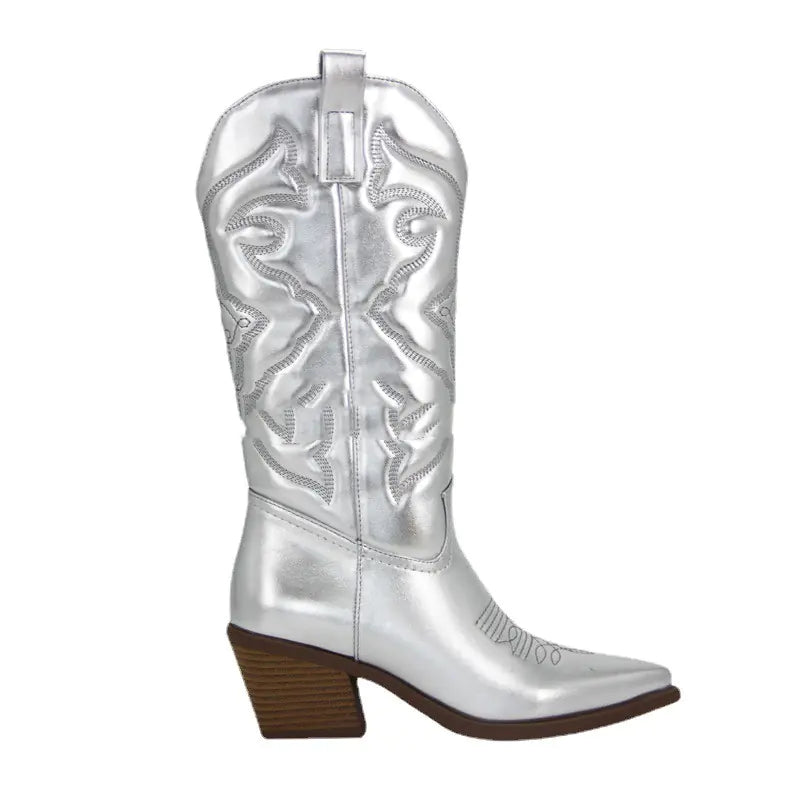 Vintage Women's Chunky Heel High Cowboy Boots