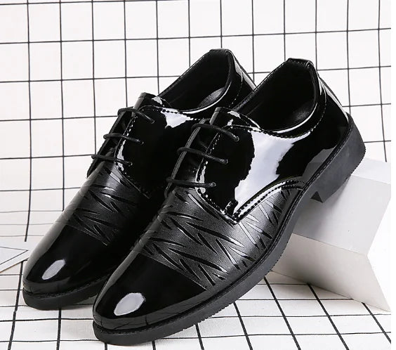 Men's Business Dress Shoes - Patent Leather Lace-Up Casuals
